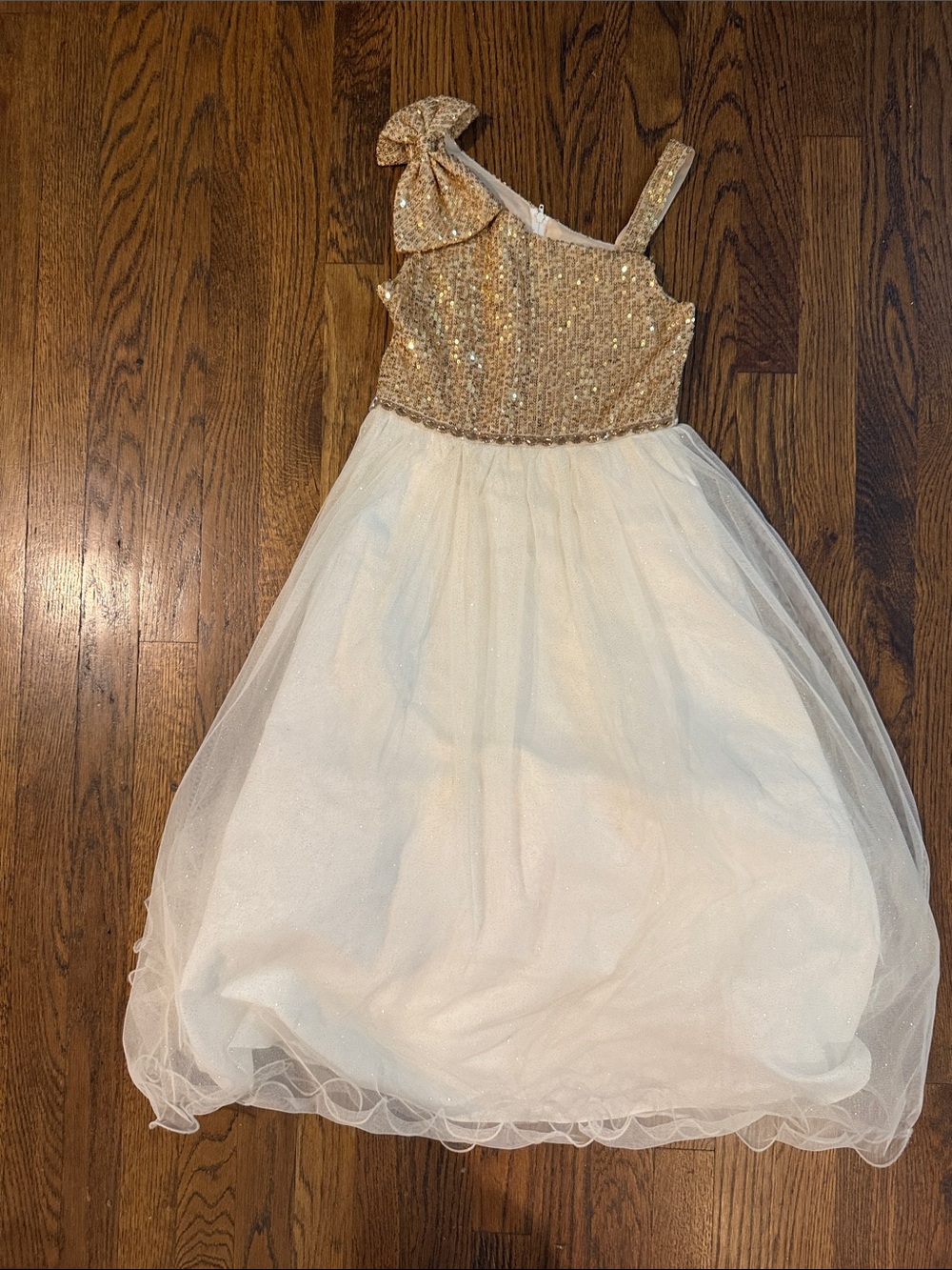 Sparkling Gold and White Tulle Girls' Party Dress